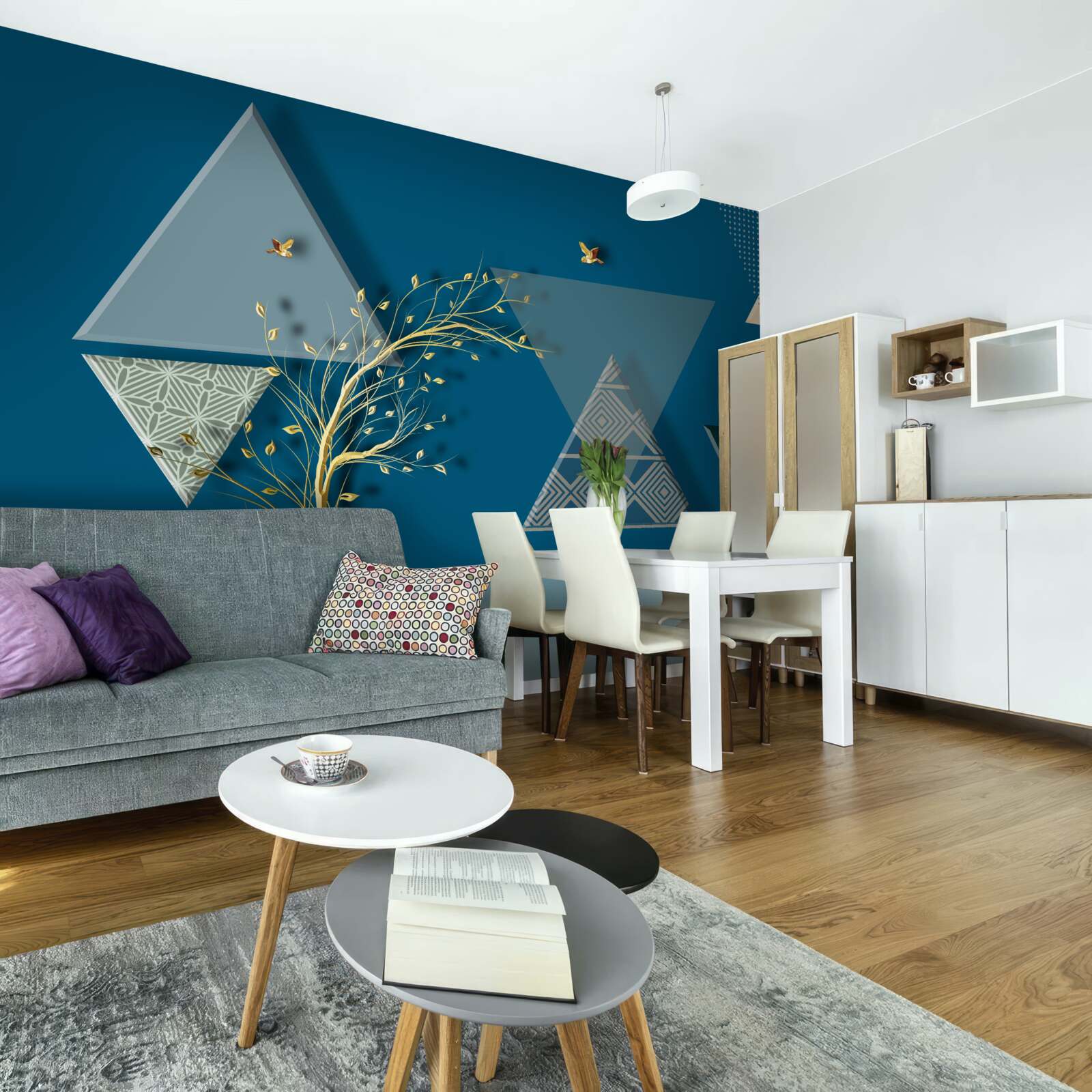 Fototapeta rôzne trojuholníky na bluedrom zadí