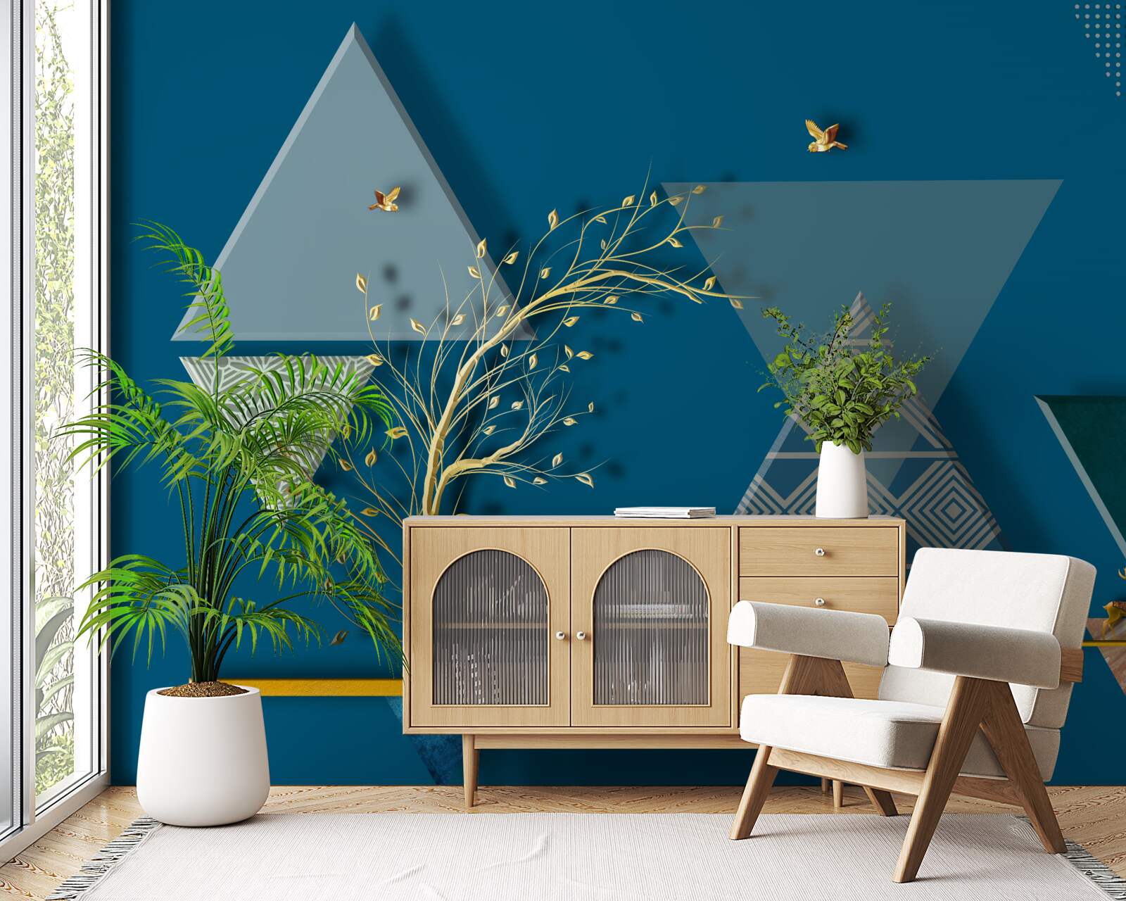 Fototapeta rôzne trojuholníky na bluedrom zadí