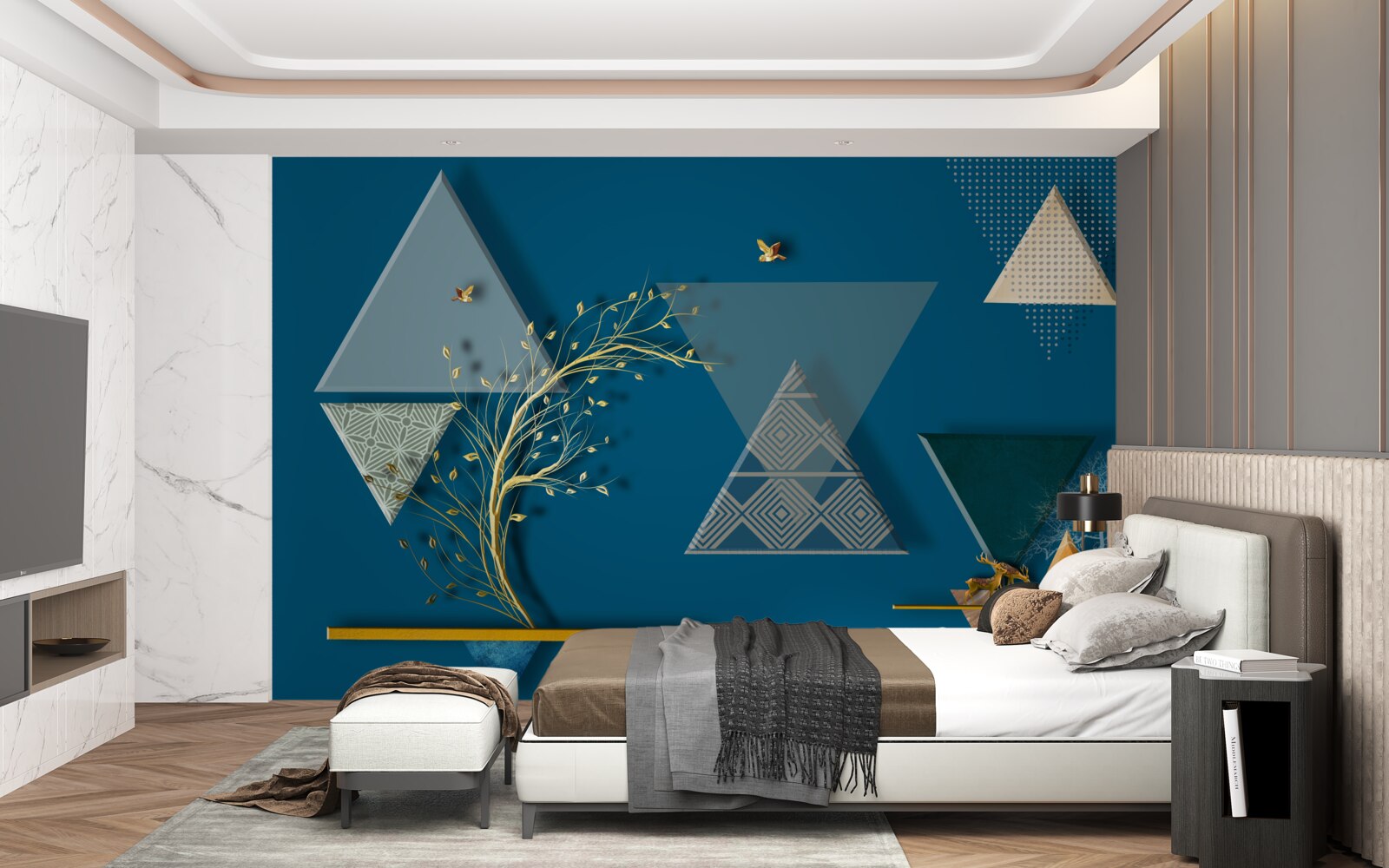 Fototapeta rôzne trojuholníky na bluedrom zadí