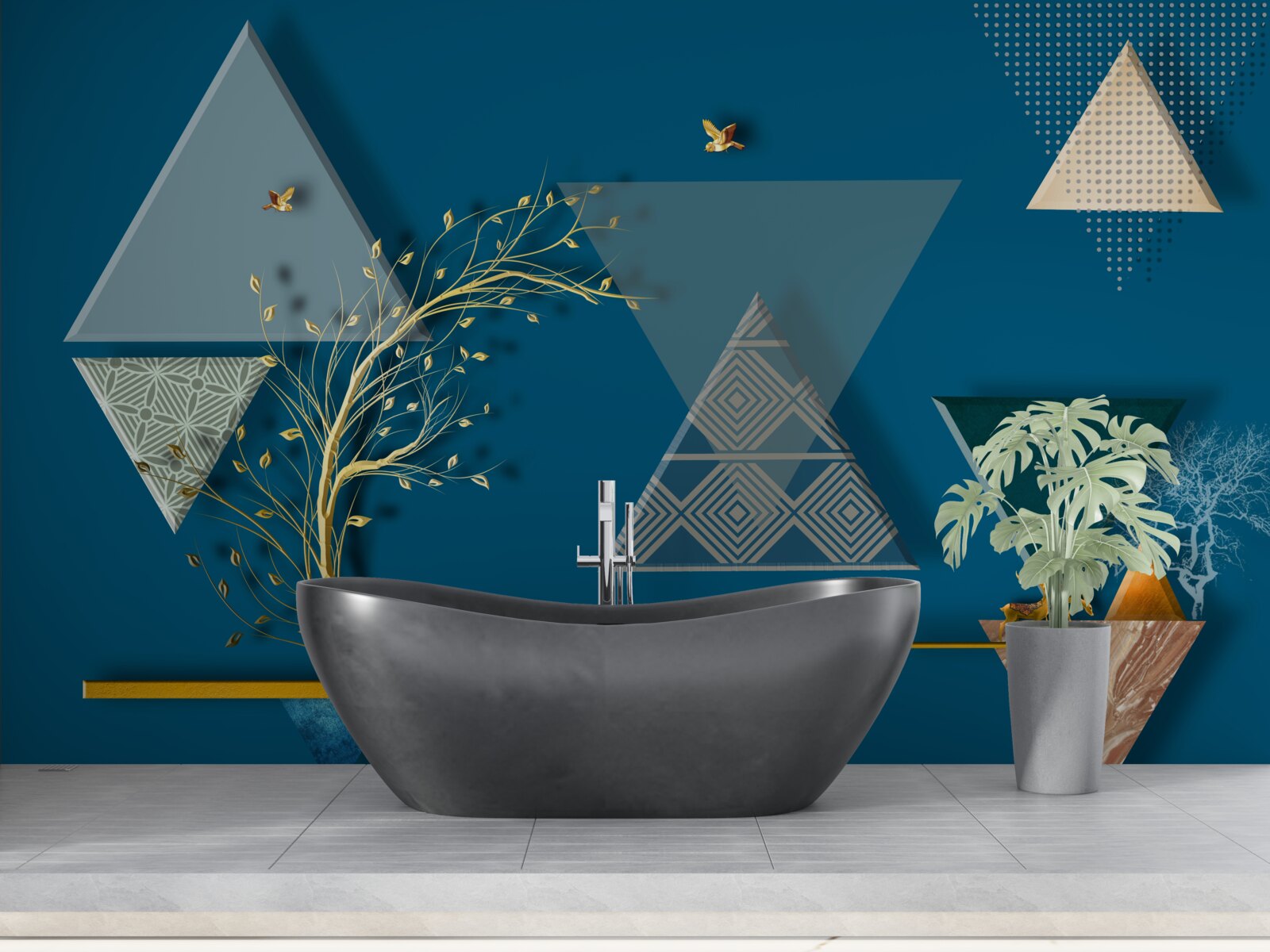 Fototapeta rôzne trojuholníky na bluedrom zadí