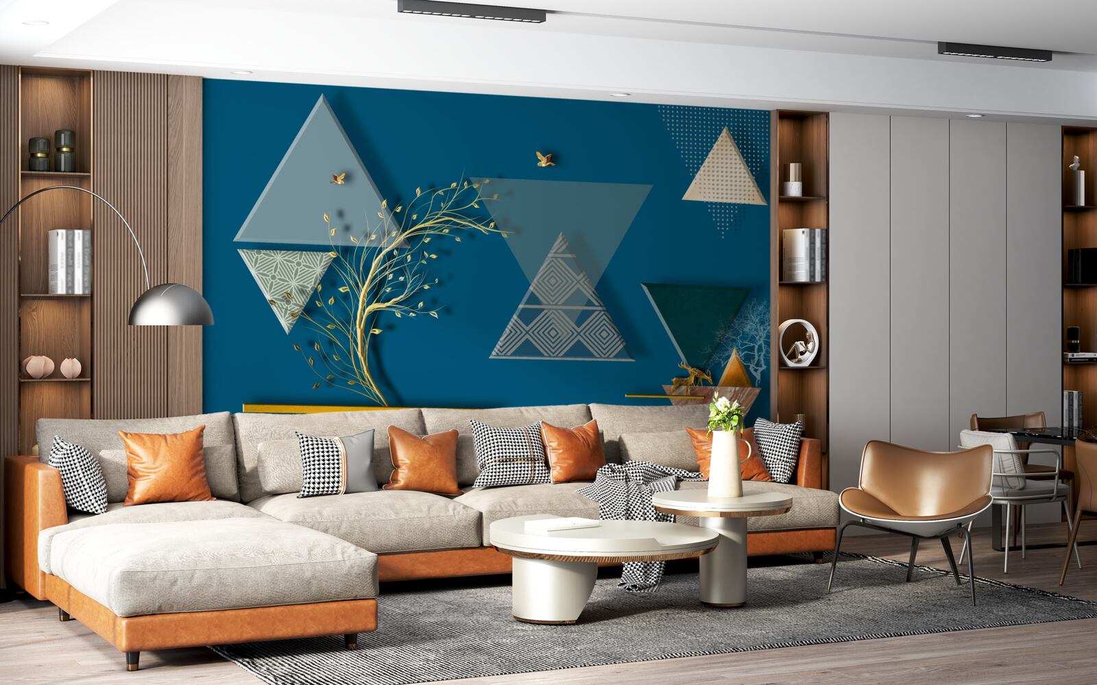 Fototapeta rôzne trojuholníky na bluedrom zadí