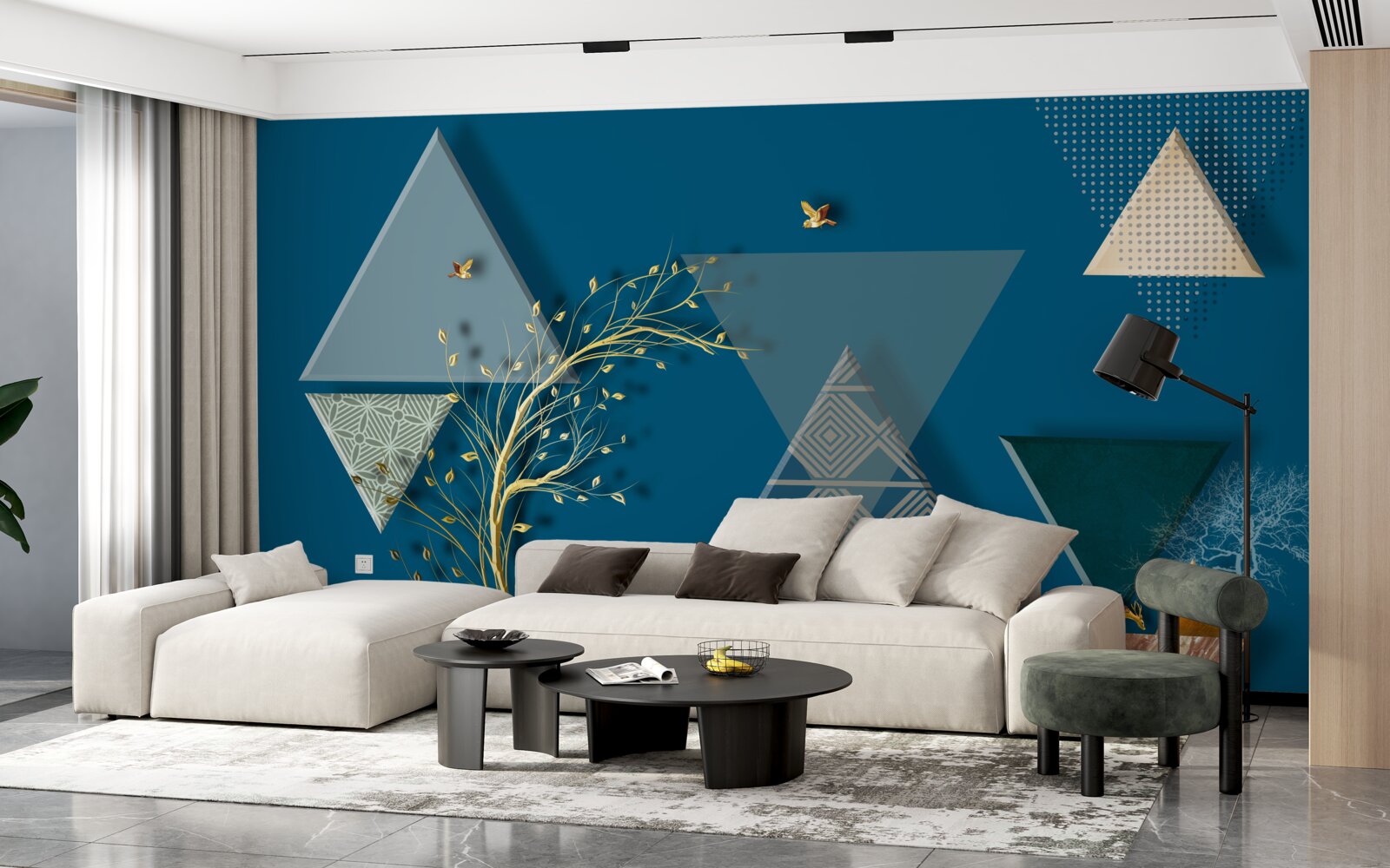 Fototapeta rôzne trojuholníky na bluedrom zadí