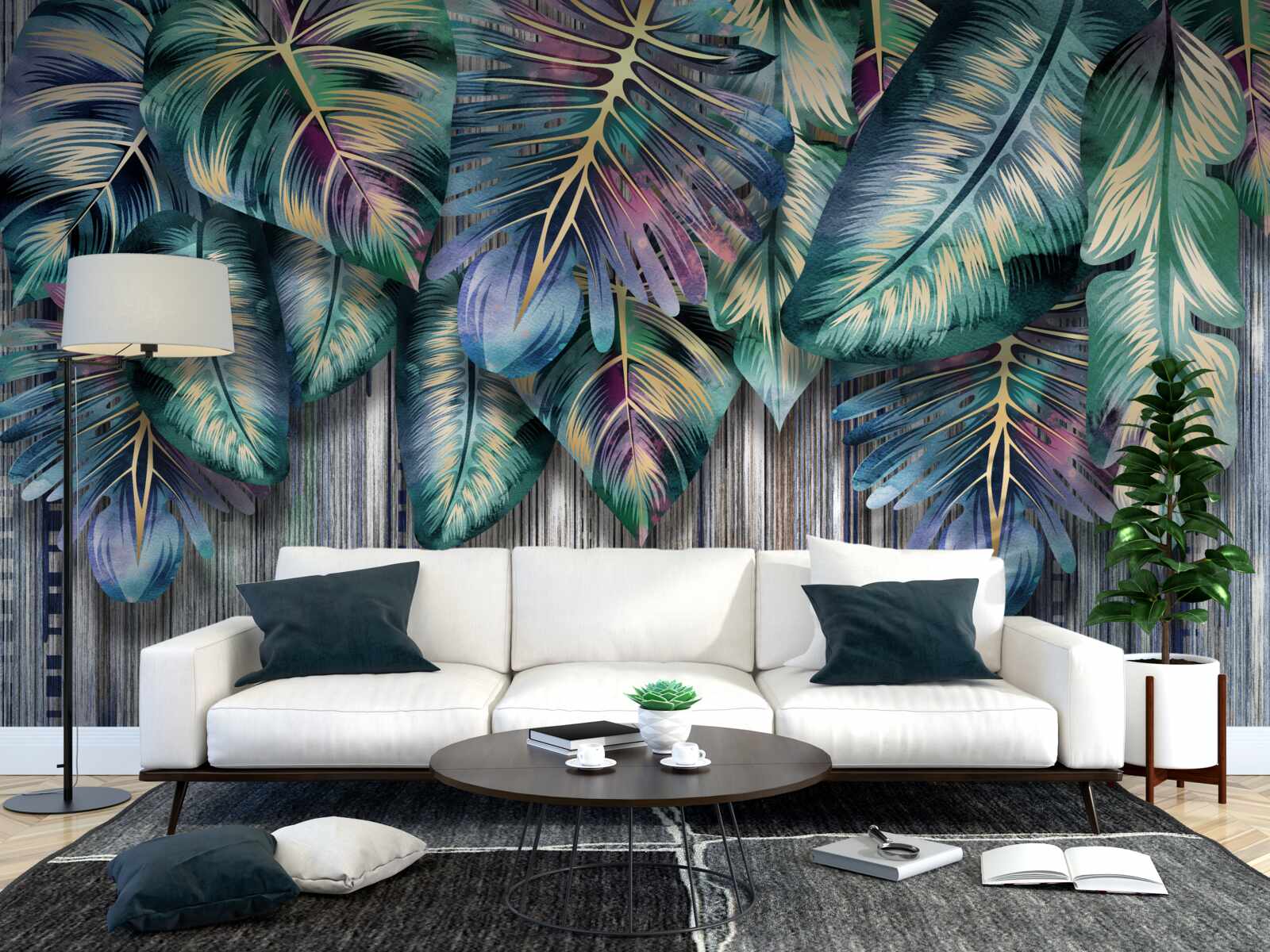 Fototapeta Na vrchu sú namaľované tropické listy s jasnými farbami