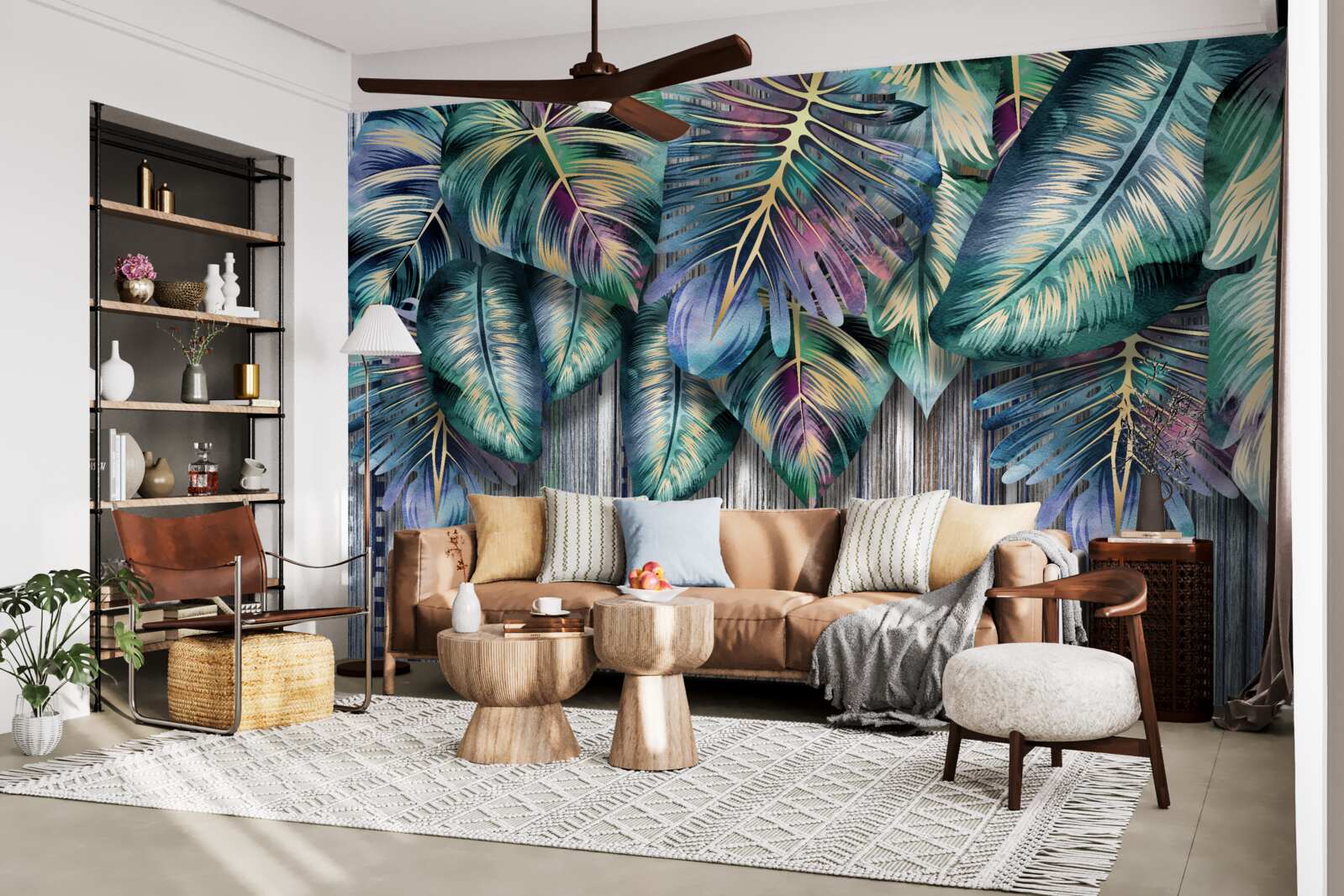 Fototapeta Na vrchu sú namaľované tropické listy s jasnými farbami