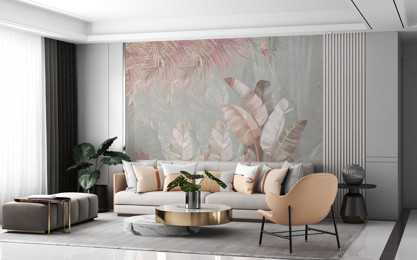 Fototapeta hmla pokrývala listi trópov v svetlohnedom odtieni