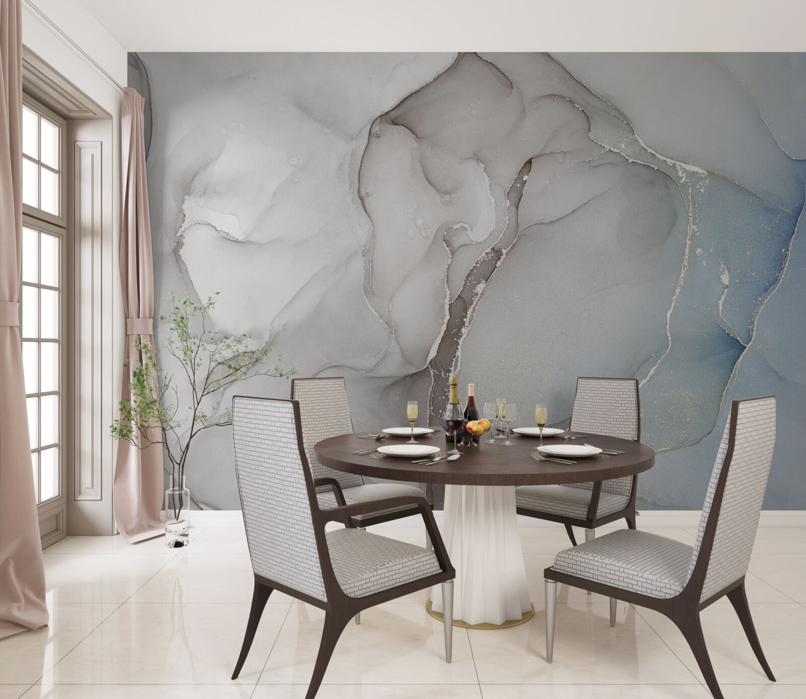 Fototapeta svetlosivý mramor popretkávaný zlatými a modrými odtieňmi