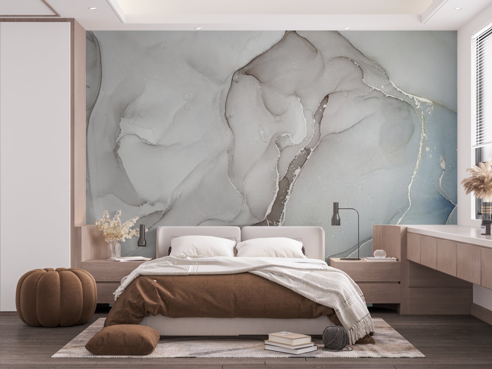 Fototapeta svetlosivý mramor popretkávaný zlatými a modrými odtieňmi