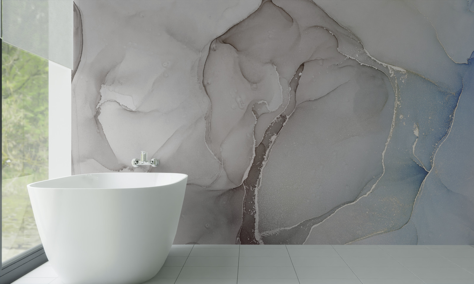 Fototapeta svetlosivý mramor popretkávaný zlatými a modrými odtieňmi