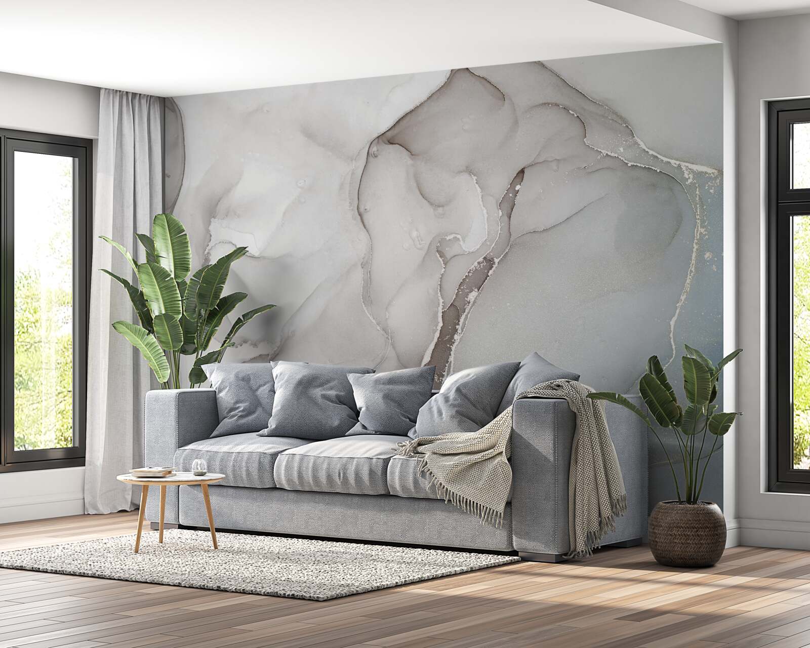 Fototapeta svetlosivý mramor popretkávaný zlatými a modrými odtieňmi