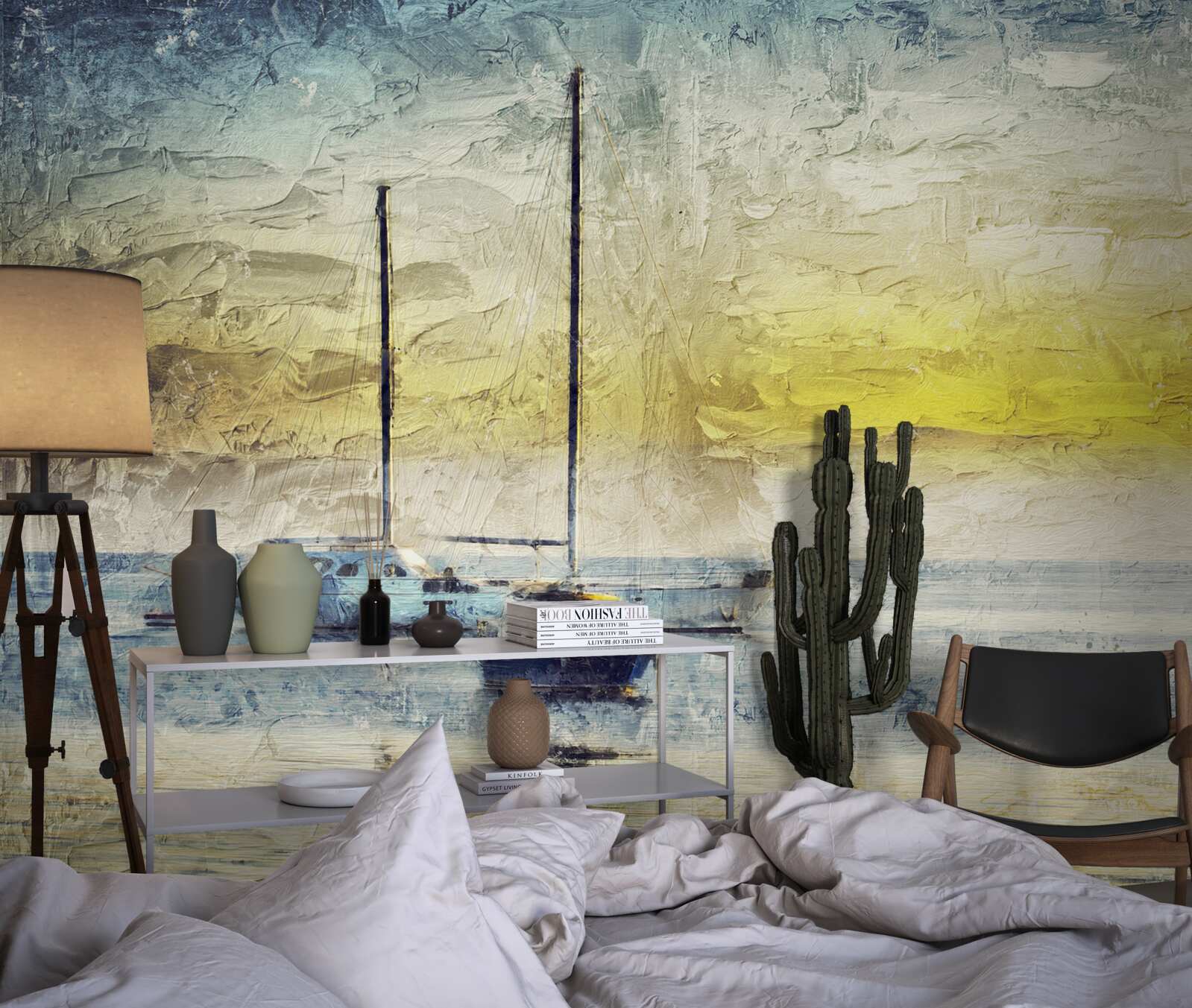 Fototapeta západ slnka bude farbiť jachty v zálive