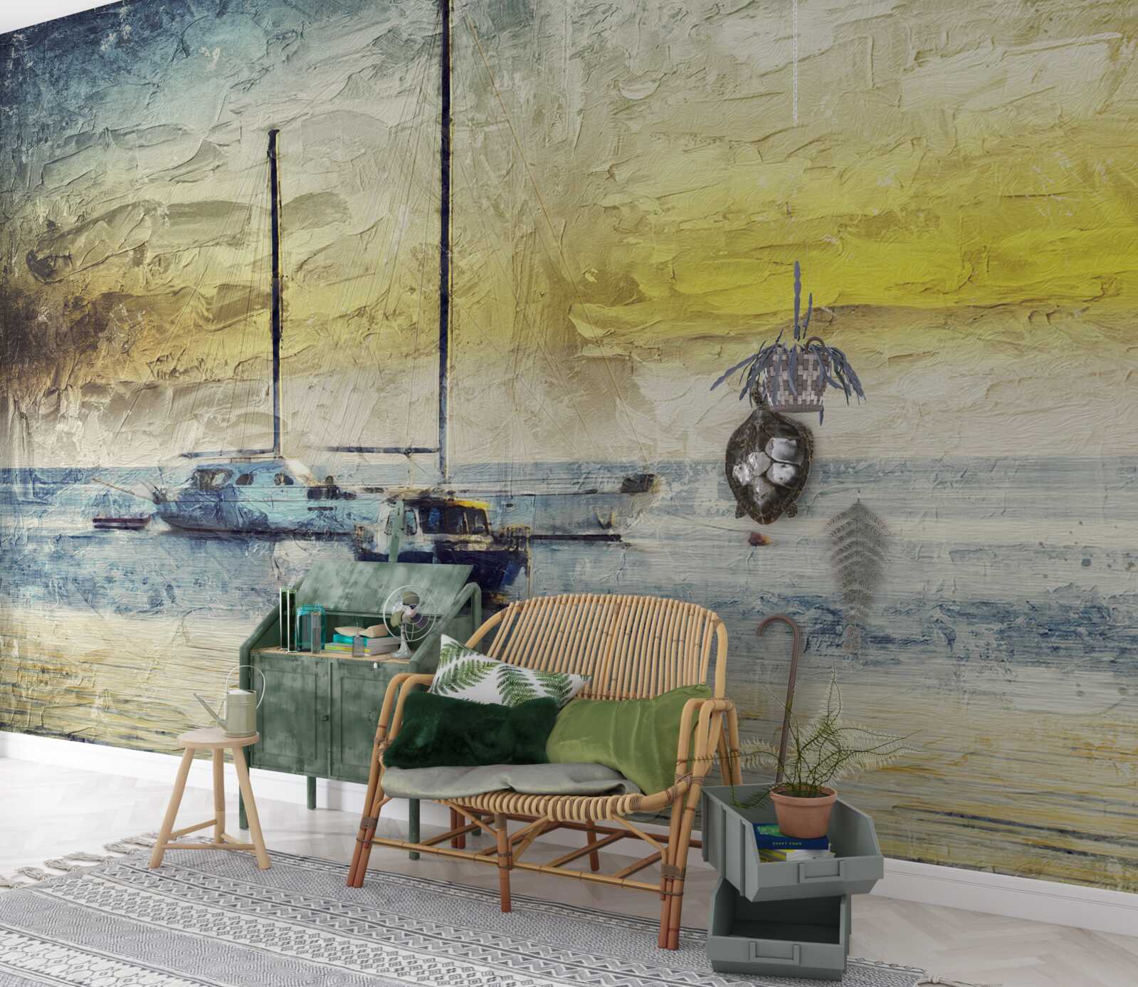 Fototapeta západ slnka bude farbiť jachty v zálive