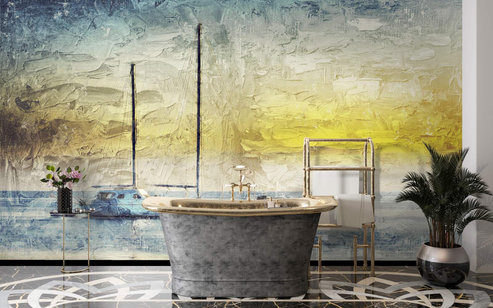 Fototapeta západ slnka bude farbiť jachty v zálive