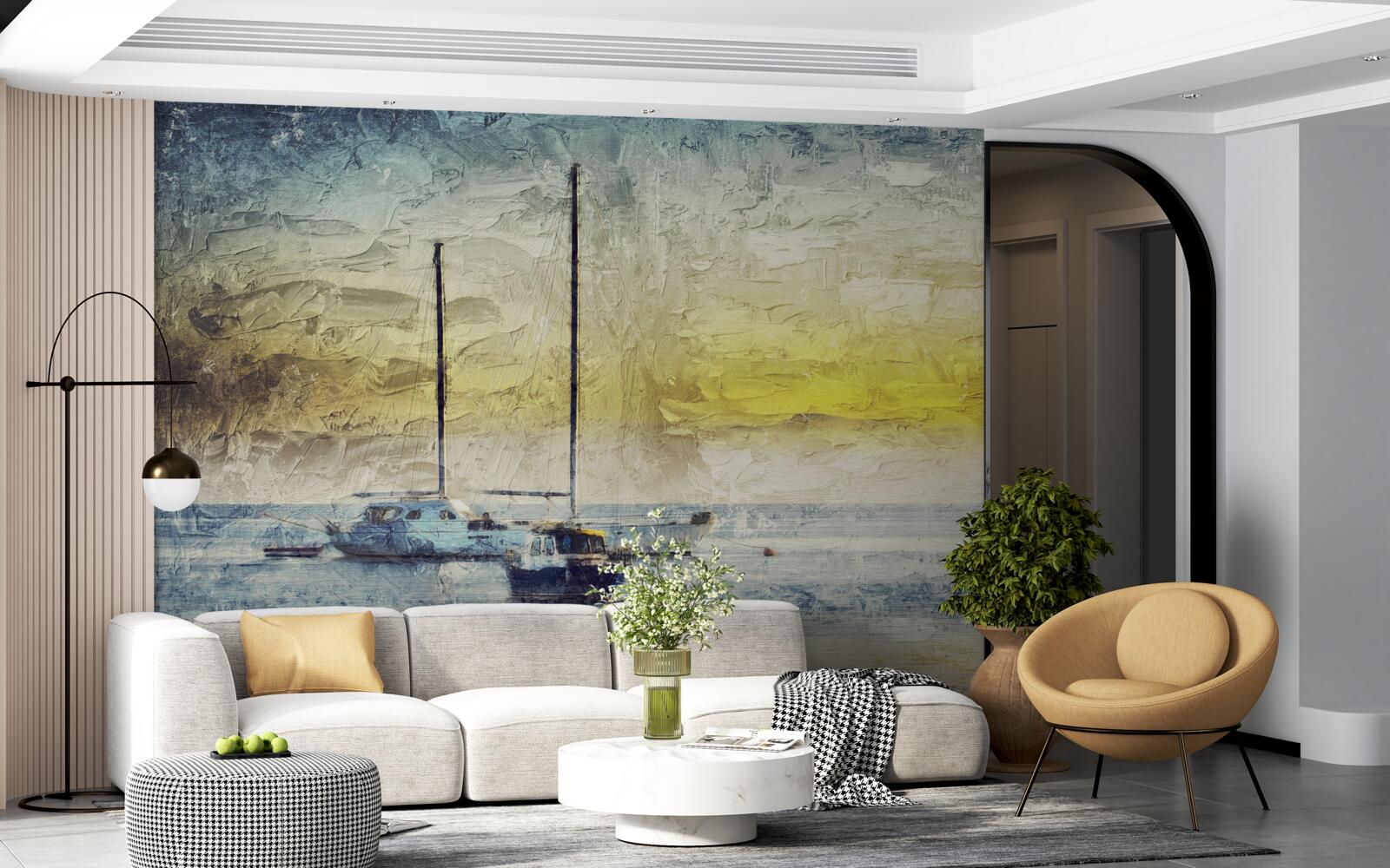 Fototapeta západ slnka bude farbiť jachty v zálive