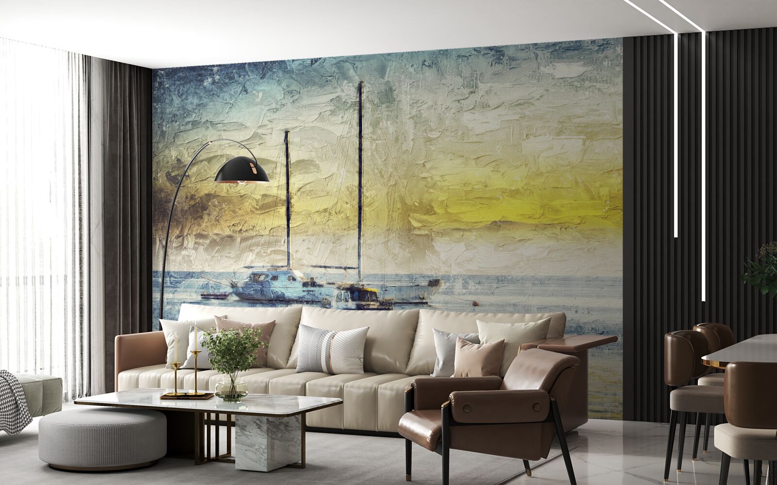 Fototapeta západ slnka bude farbiť jachty v zálive