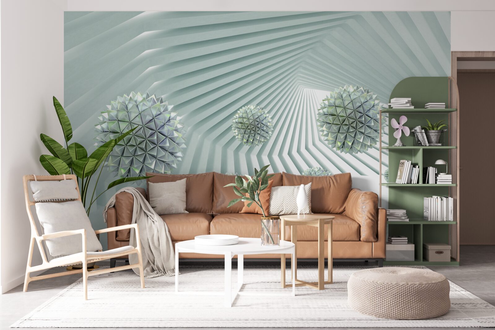 Fototapeta tunel s geometrickými vzormi a lietajúcimi loptičkami