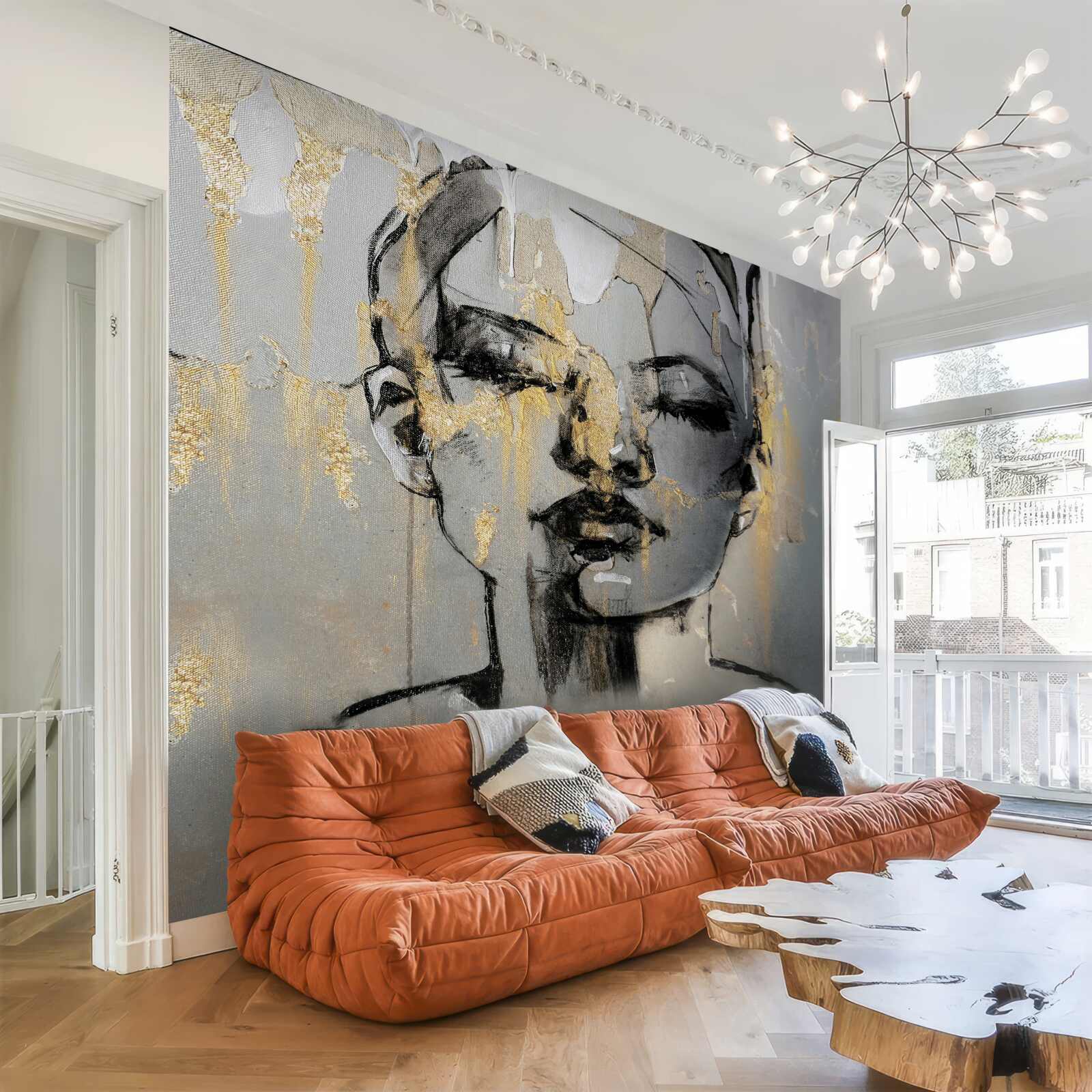 Fototapeta dievča kreslí abstrakciu čiernou dyou