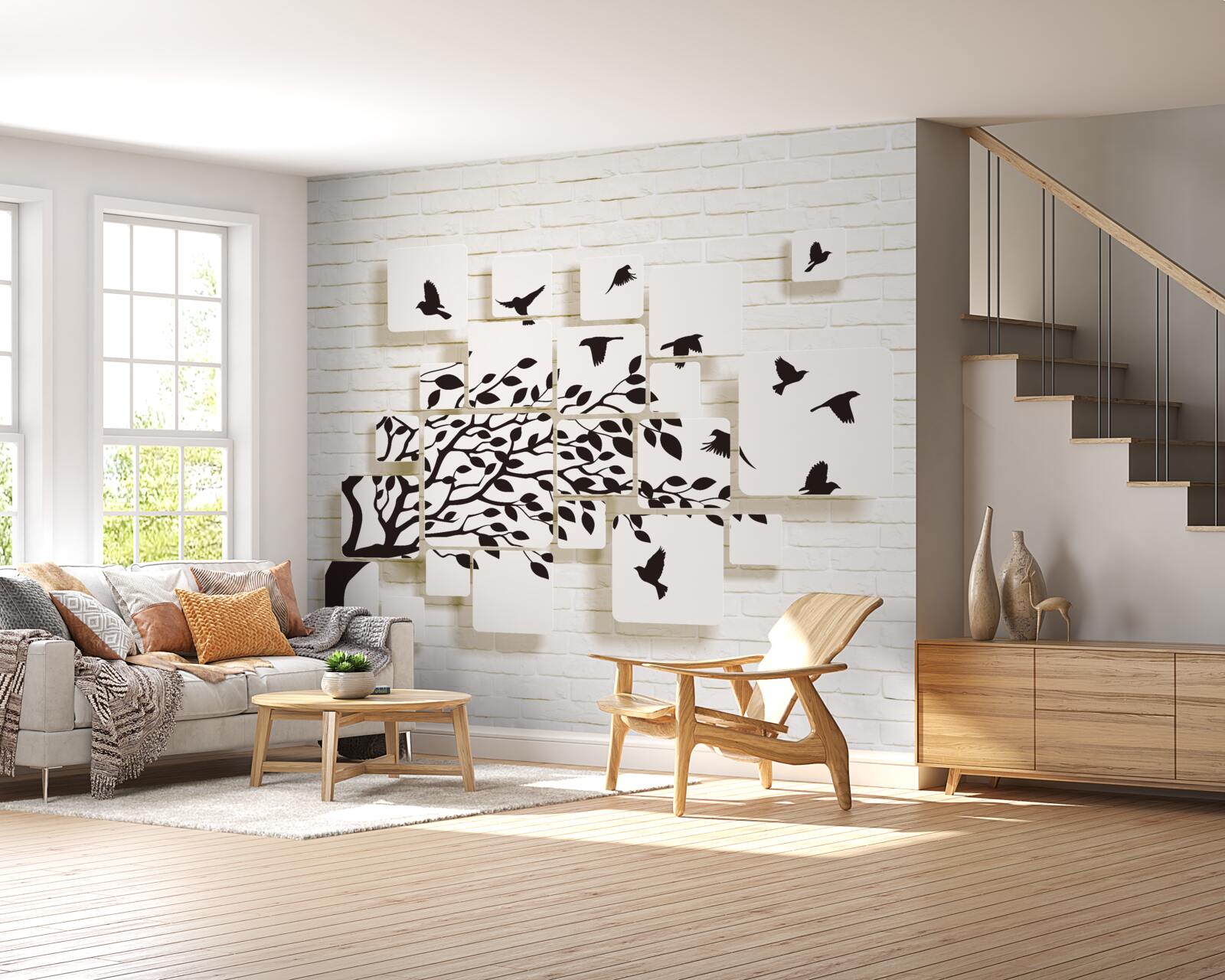 Fototapeta vtáky opúšťajú strom v poryve vetra