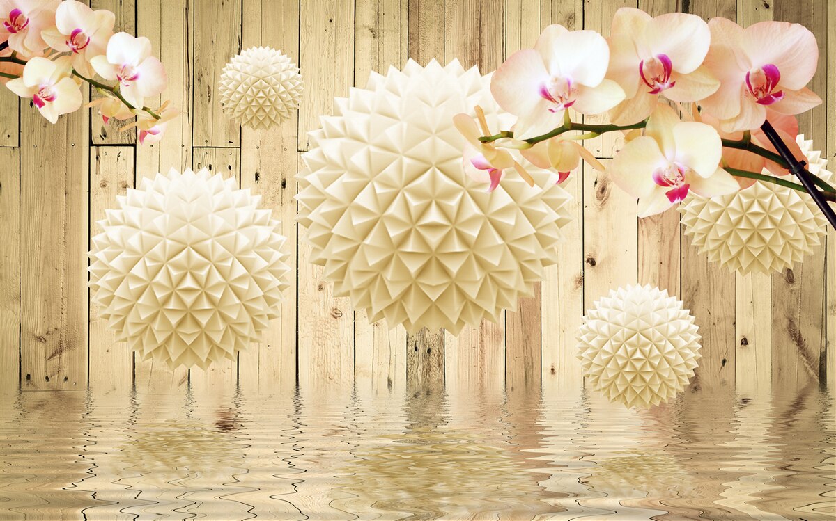 Fototapeta plávajúce oblé tvary s vetvičkami orchideí