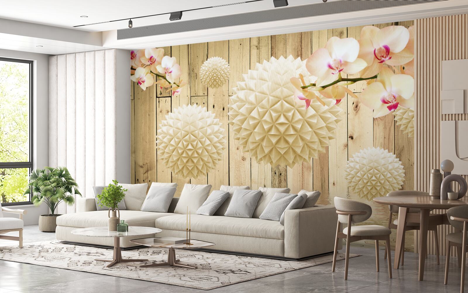 Fototapeta plávajúce oblé tvary s vetvičkami orchideí