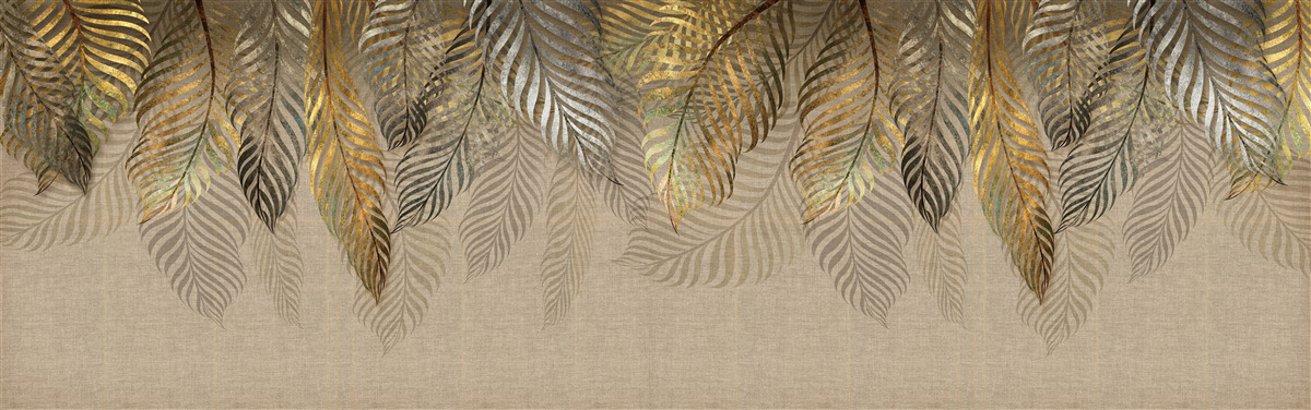 Fototapeta zlaté listy paprade na hnedom pozadí