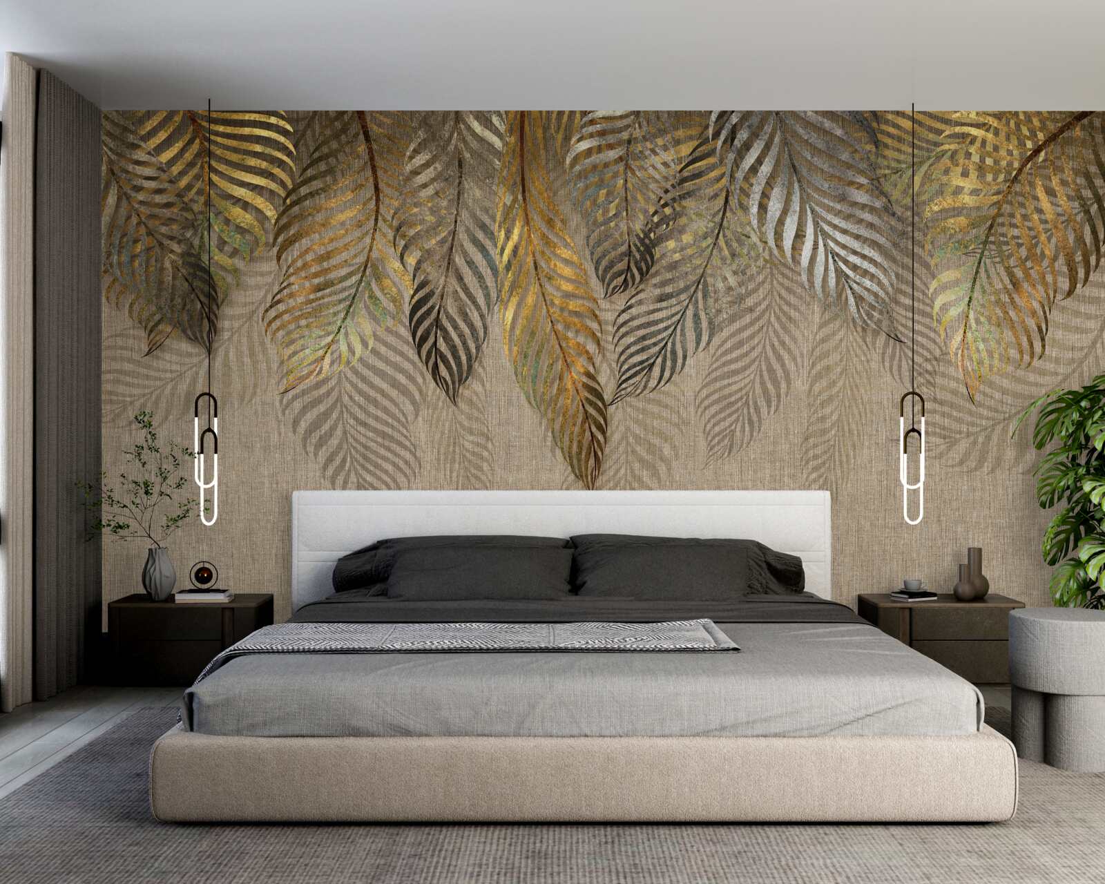 Fototapeta zlaté listy paprade na hnedom pozadí