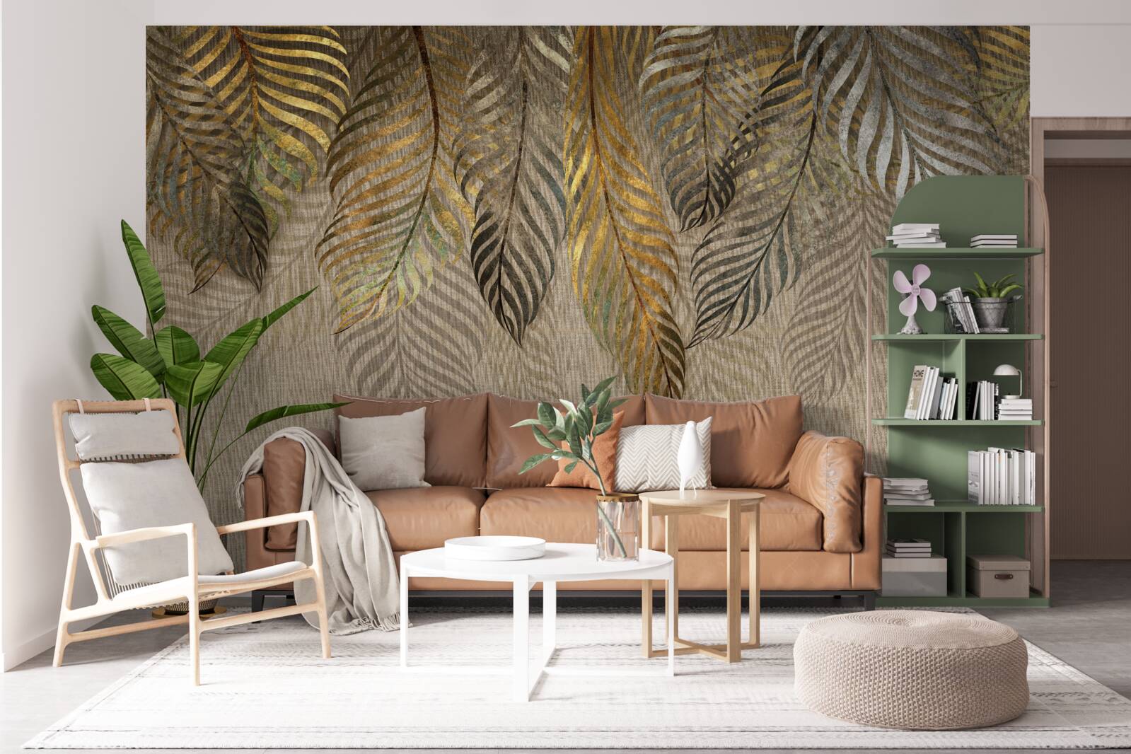 Fototapeta zlaté listy paprade na hnedom pozadí