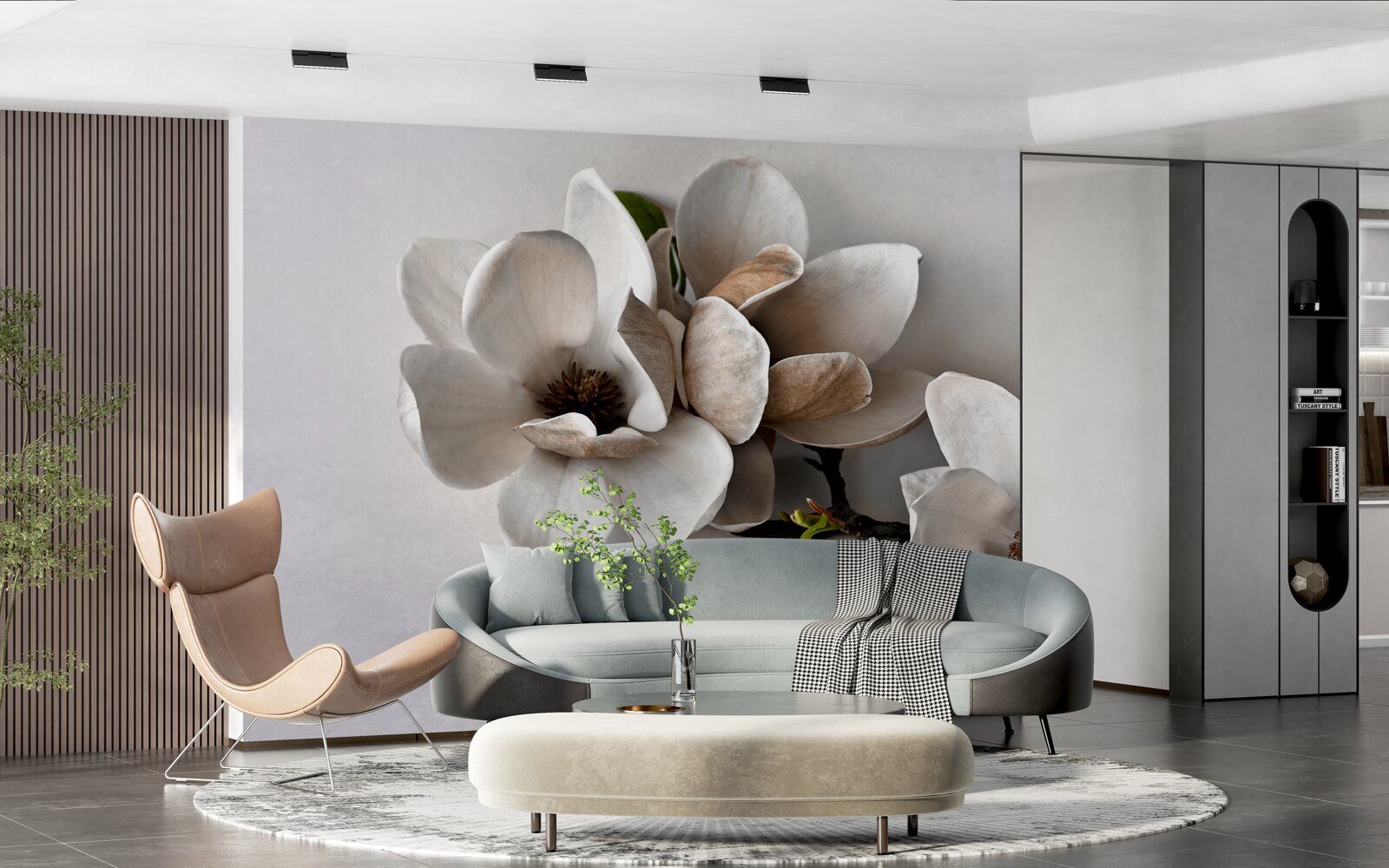 Fototapeta Vetvy majú biele kvety a sú na sivom základe