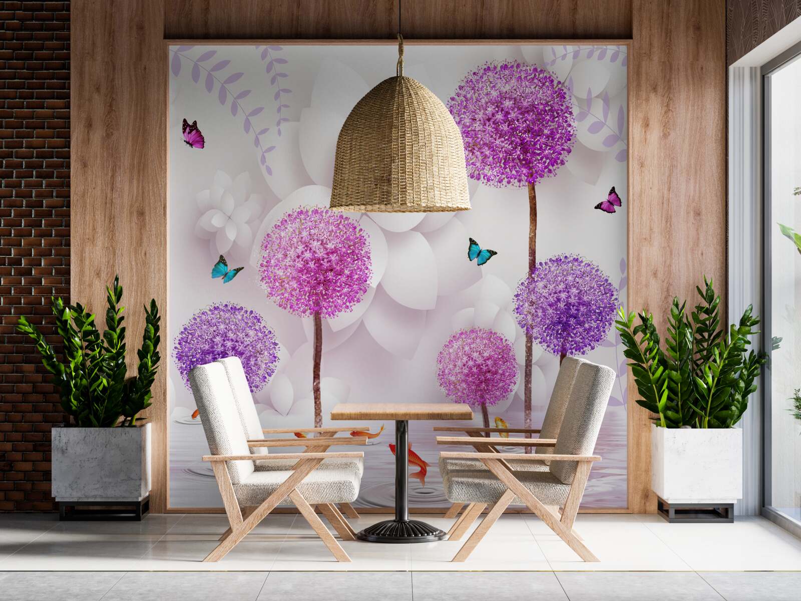 Fototapeta fialové svetlé púpavy sú blízko vody s motýľmi