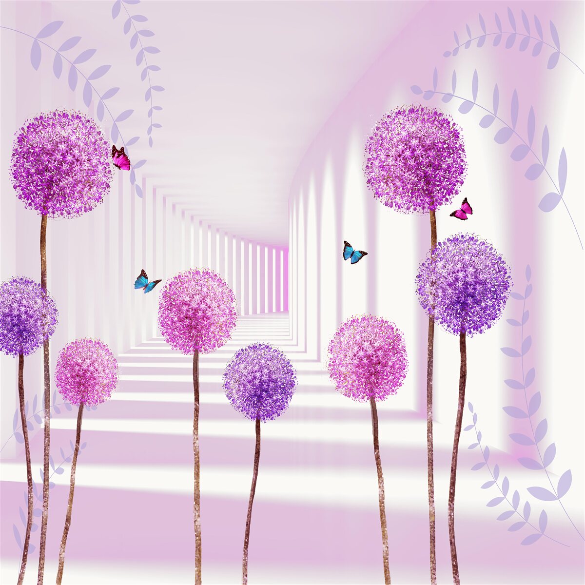 Fototapeta fialové púpavy v ústupovom tuneli