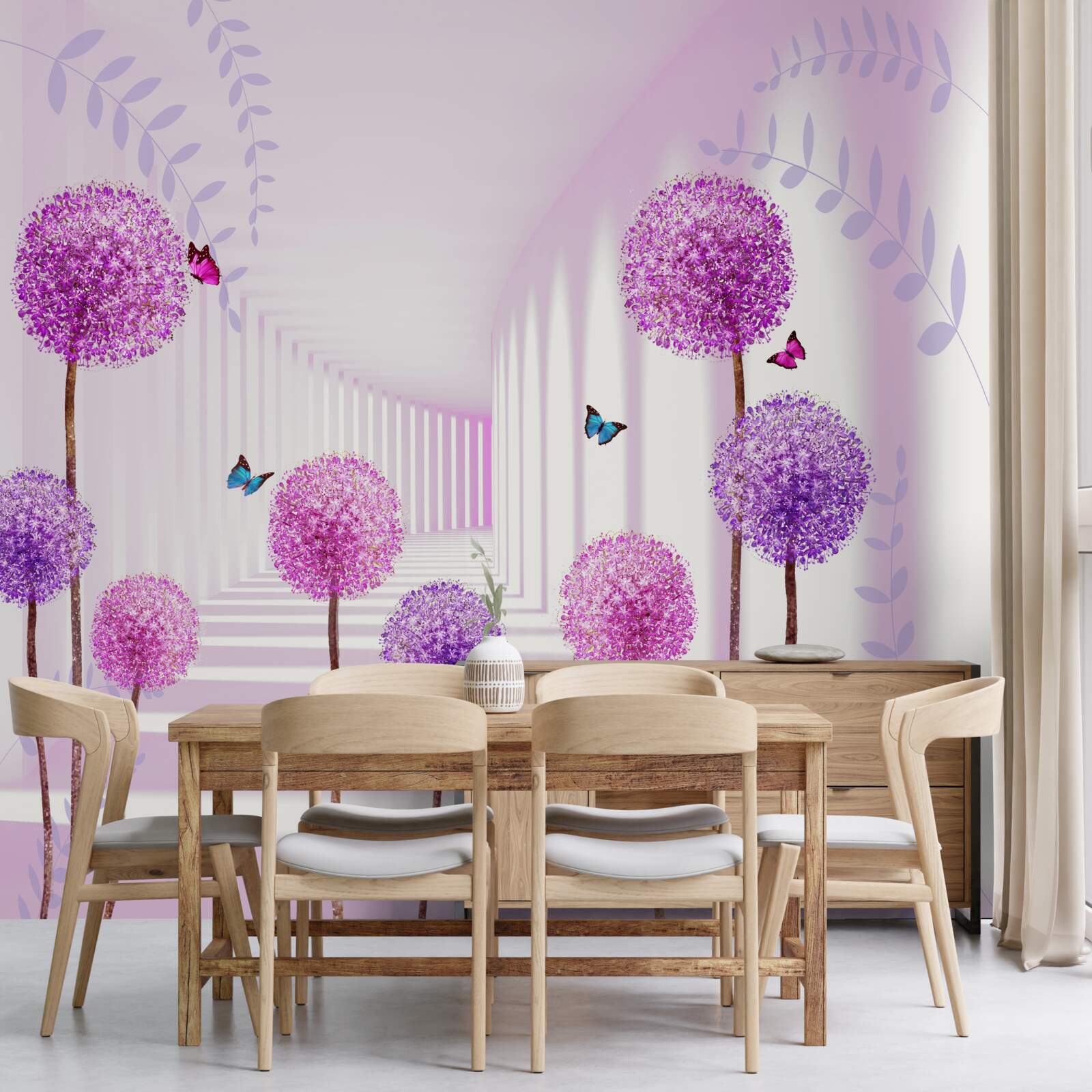 Fototapeta fialové púpavy v ústupovom tuneli