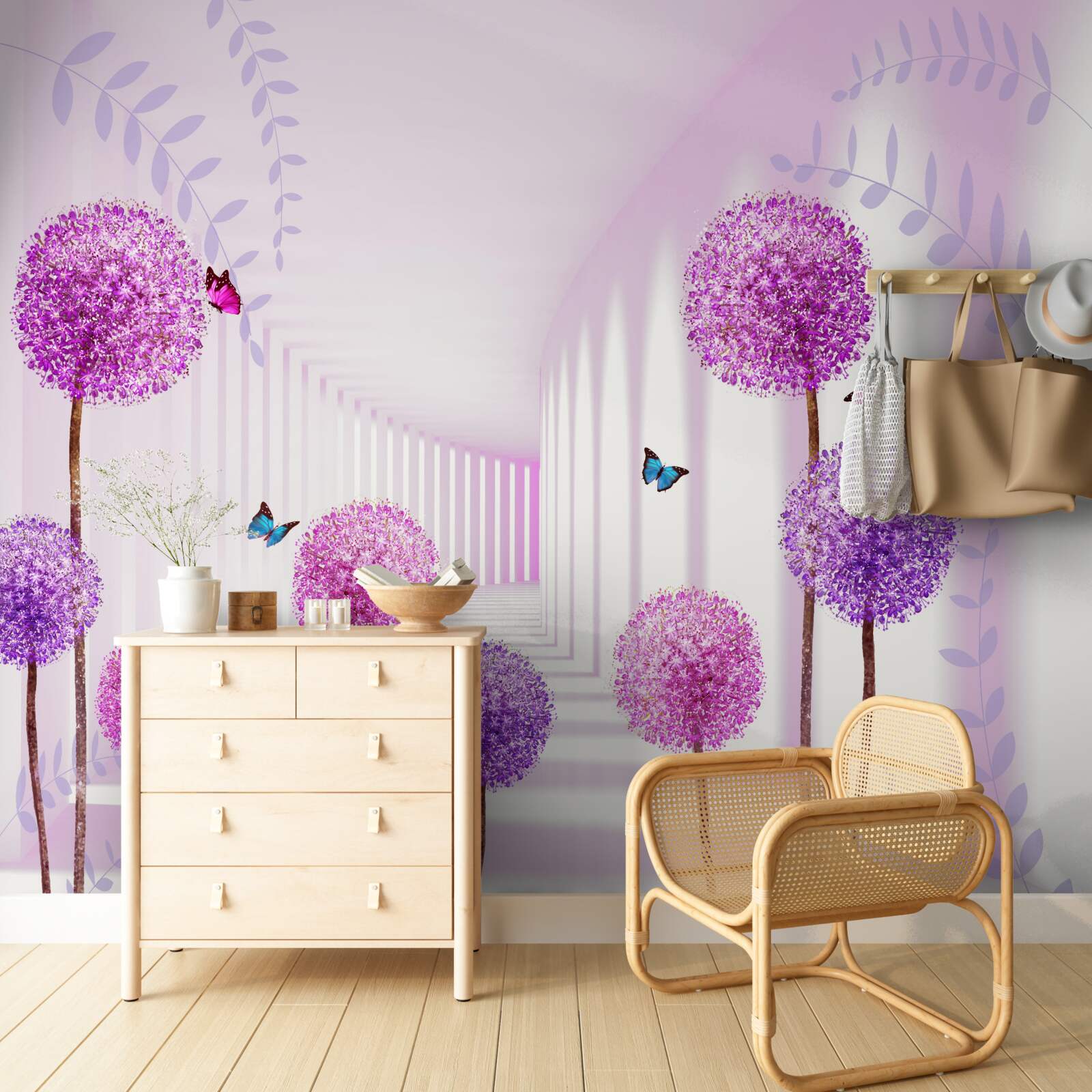 Fototapeta fialové púpavy v ústupovom tuneli