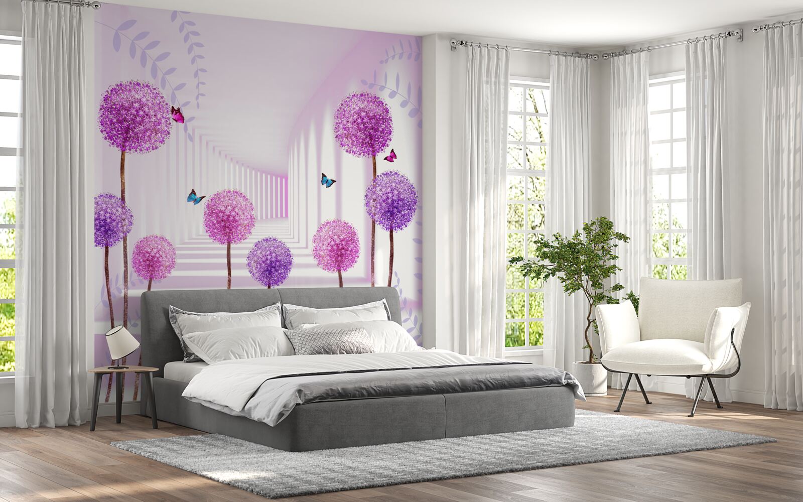 Fototapeta fialové púpavy v ústupovom tuneli