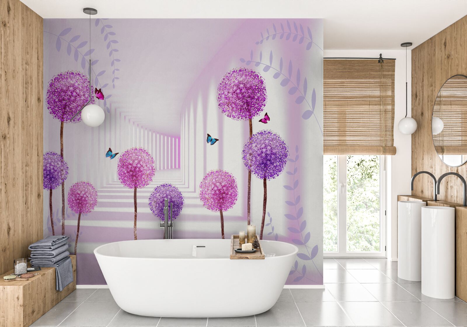 Fototapeta fialové púpavy v ústupovom tuneli