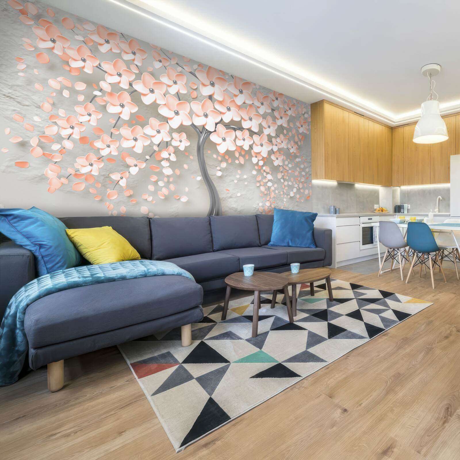 Fototapeta strom s rozkvitnutými svetlo krémovými farebnými listami