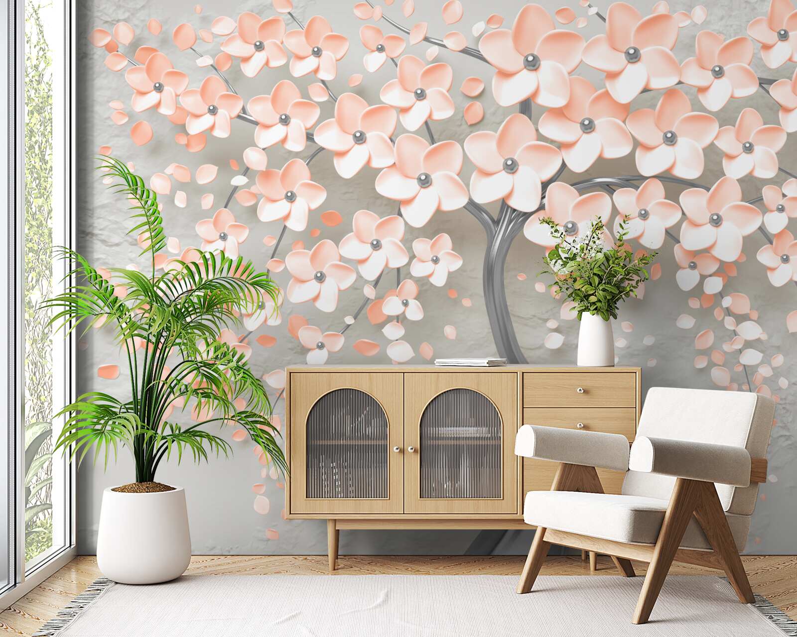 Fototapeta strom s rozkvitnutými svetlo krémovými farebnými listami