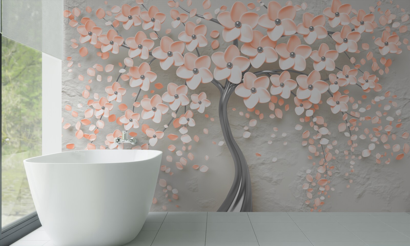 Fototapeta strom s rozkvitnutými svetlo krémovými farebnými listami