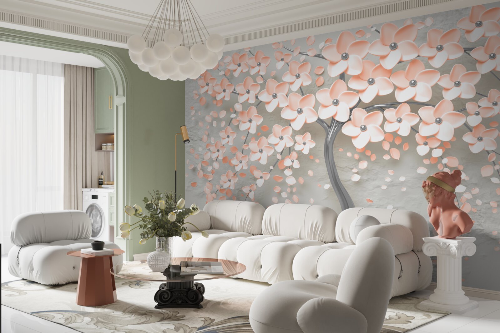 Fototapeta strom s rozkvitnutými svetlo krémovými farebnými listami