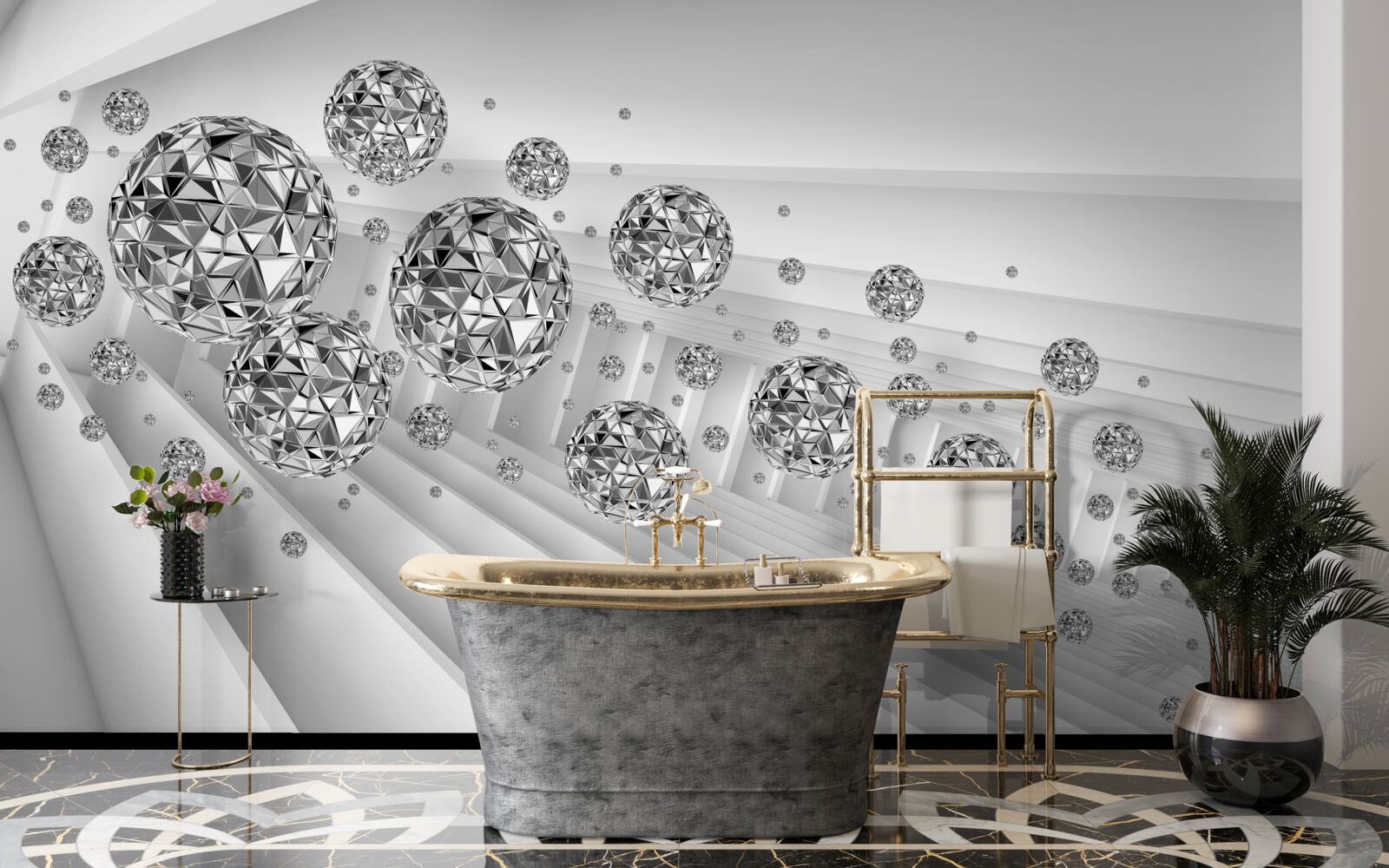 Fototapeta gule s plávajúcimi diamantmi