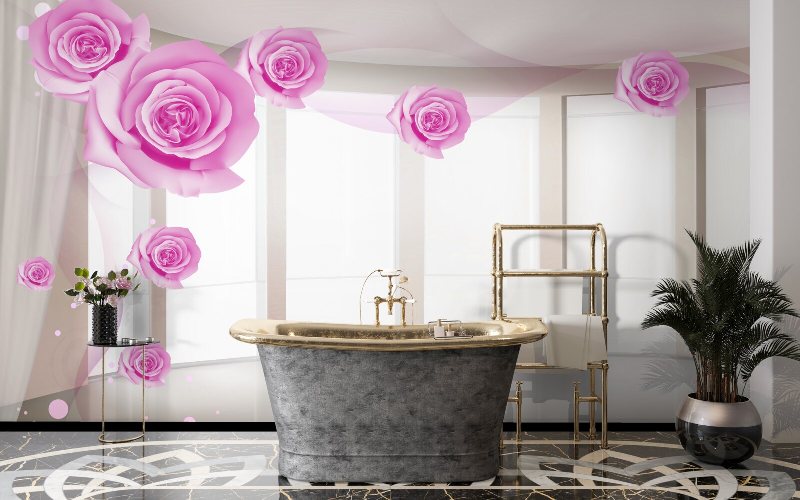 Fototapeta na priestrannom balkóne rozkvitli ružové ruže