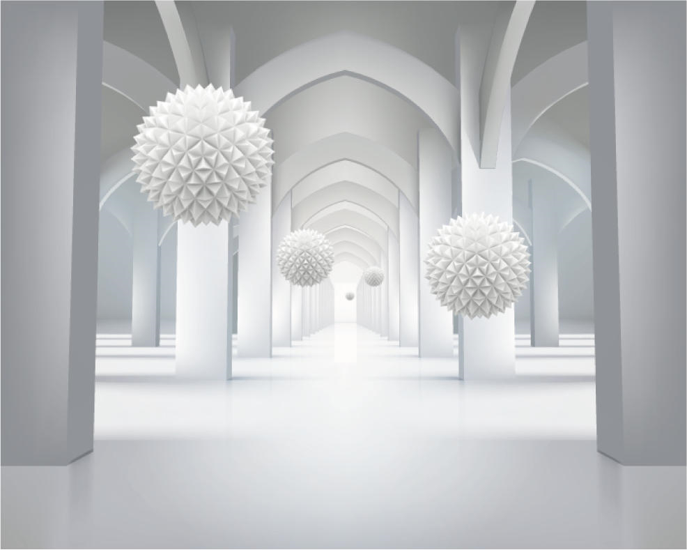 Fototapeta abstrakcie s geometrickými oblakmi a levitujúcimi hrudkami