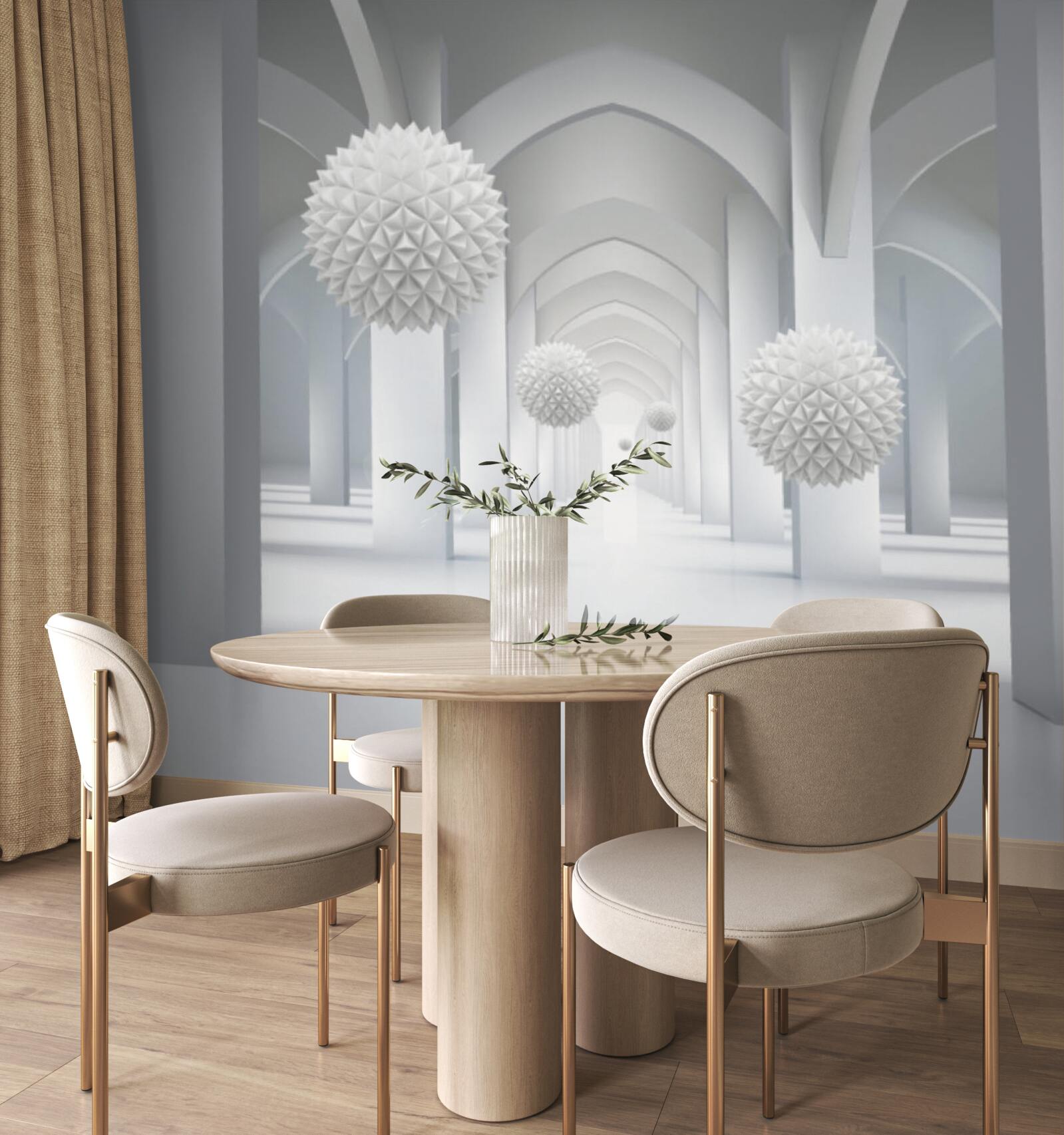 Fototapeta abstrakcie s geometrickými oblakmi a levitujúcimi hrudkami