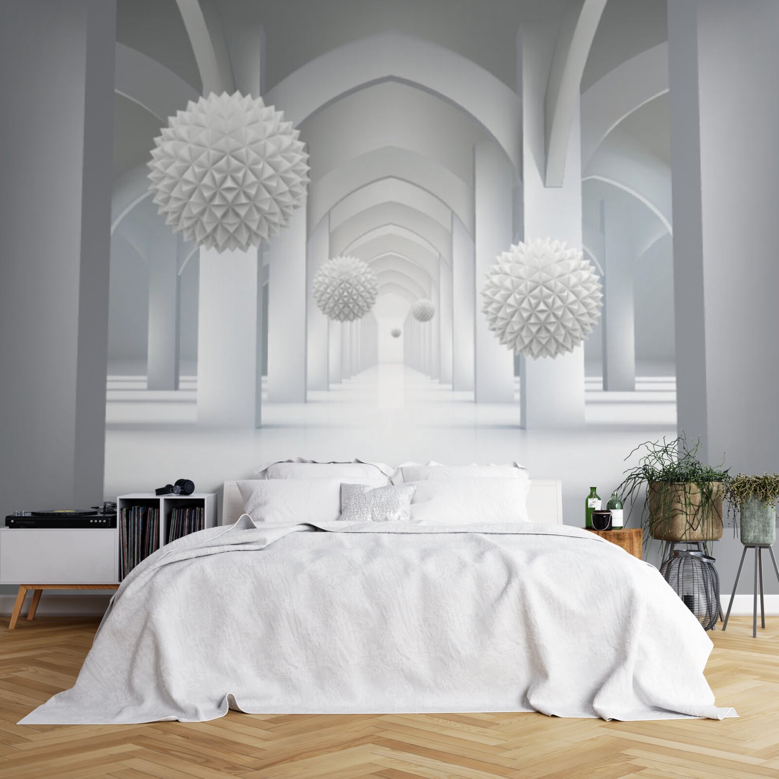 Fototapeta abstrakcie s geometrickými oblakmi a levitujúcimi hrudkami