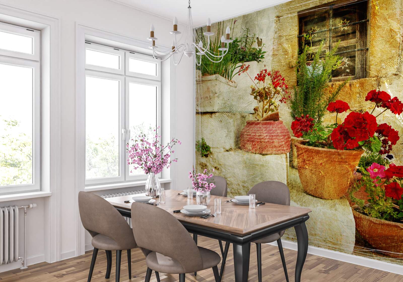 Fototapeta kvetináče na kamenných schodoch