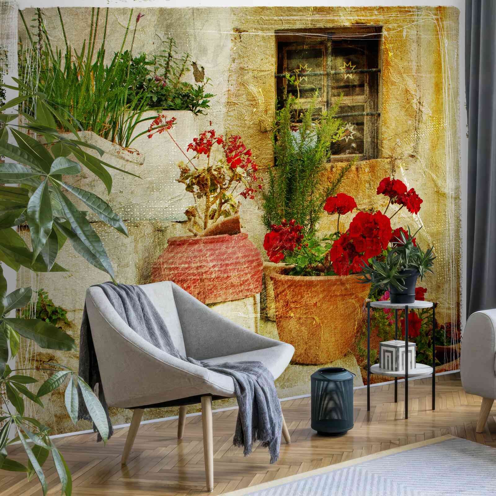 Fototapeta kvetináče na kamenných schodoch