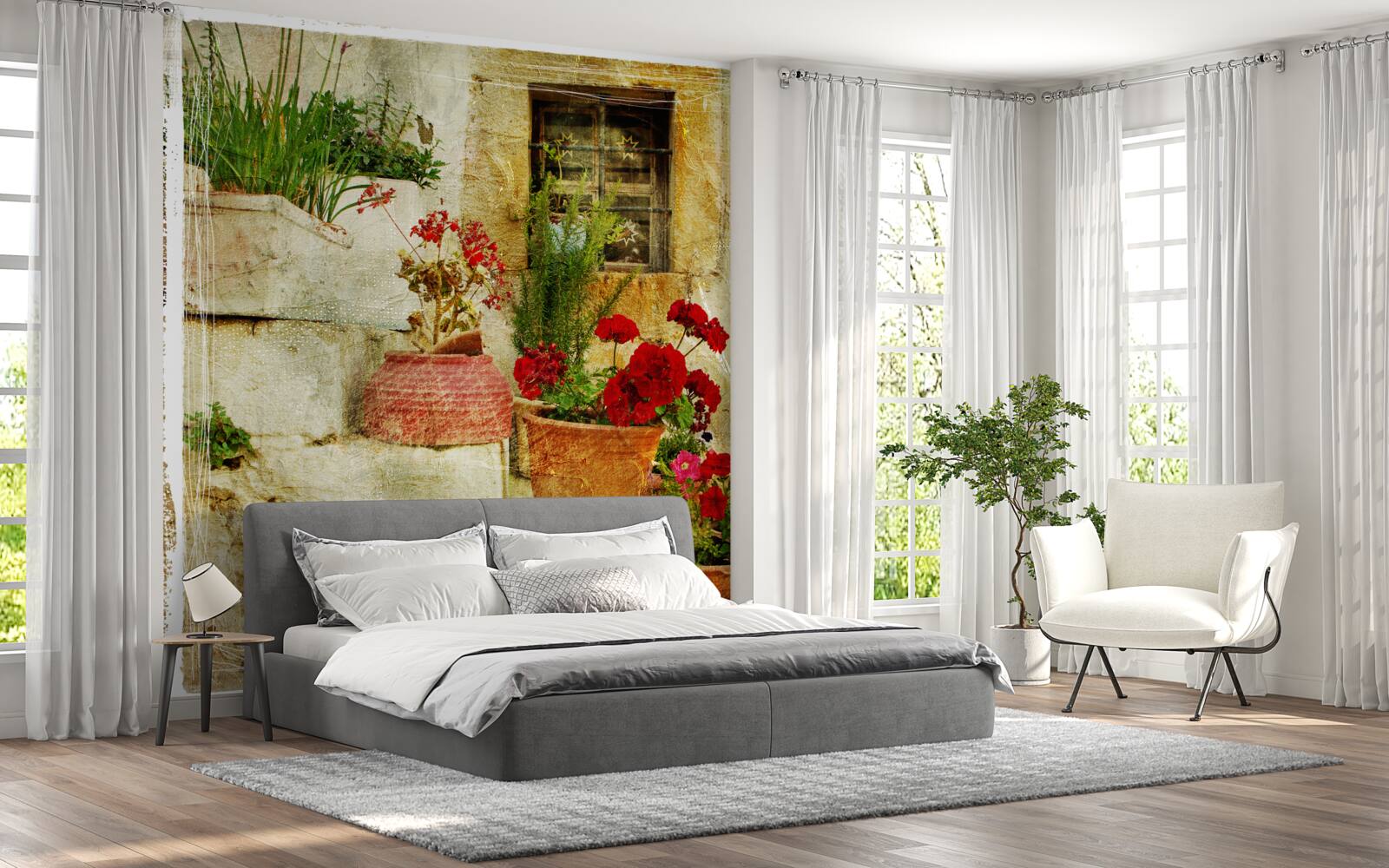 Fototapeta kvetináče na kamenných schodoch