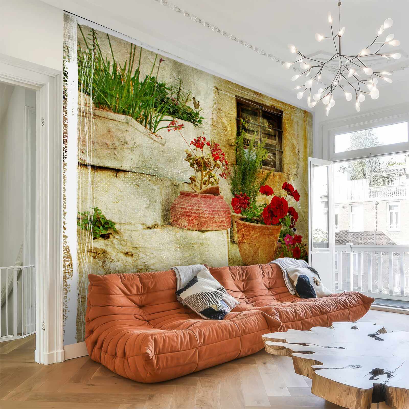 Fototapeta kvetináče na kamenných schodoch