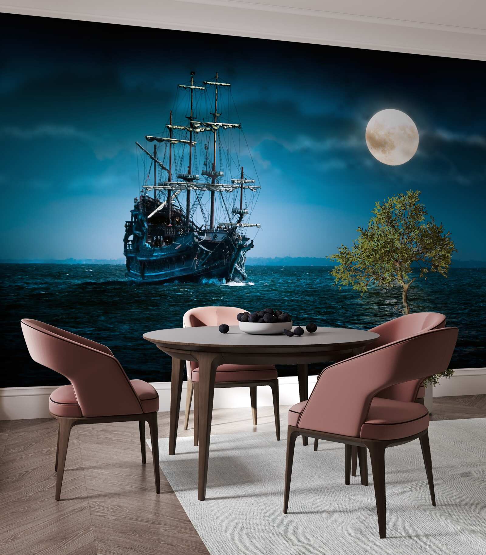 Fototapeta staroveká loď v mesačnom svite