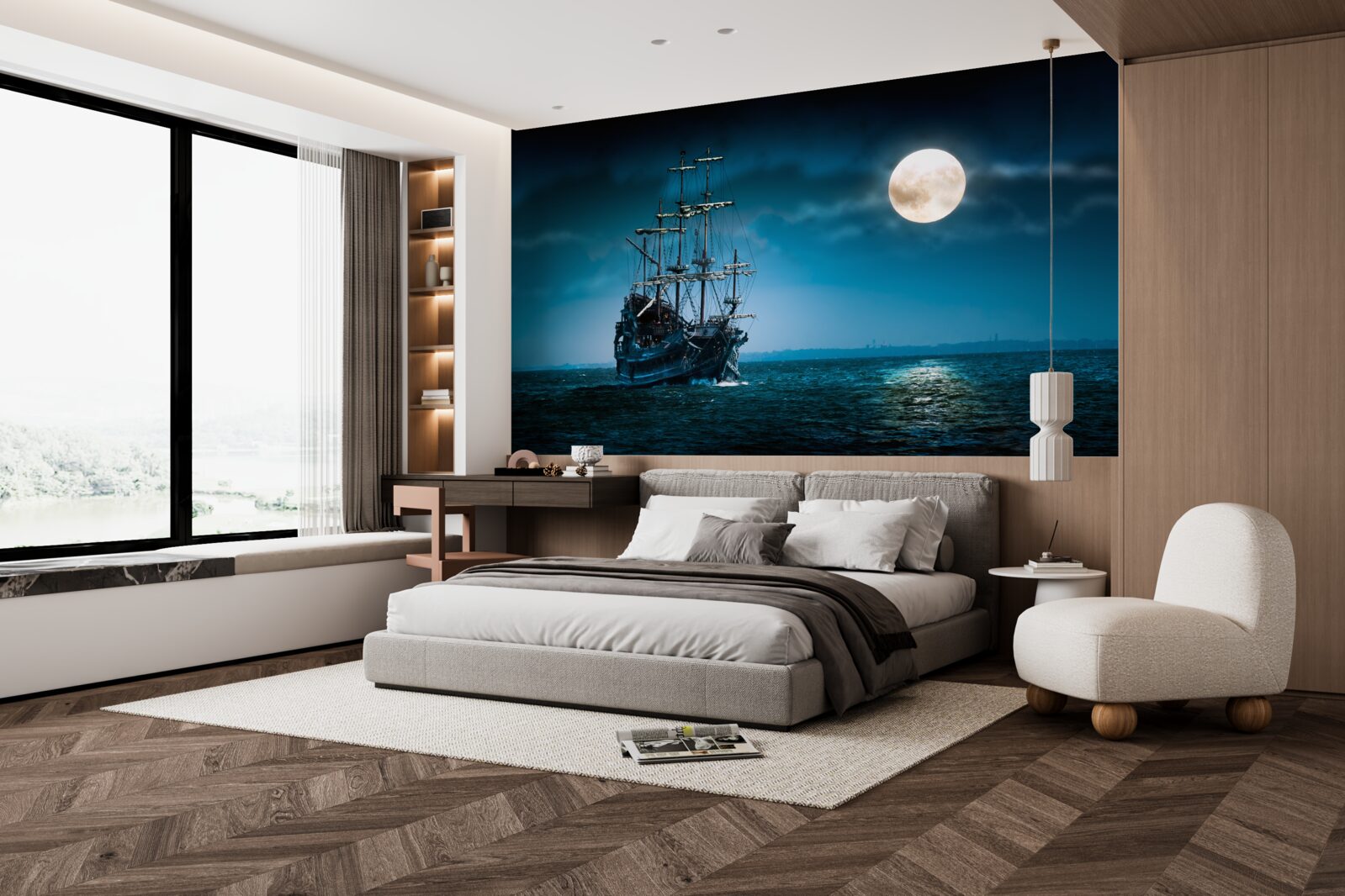 Fototapeta staroveká loď v mesačnom svite