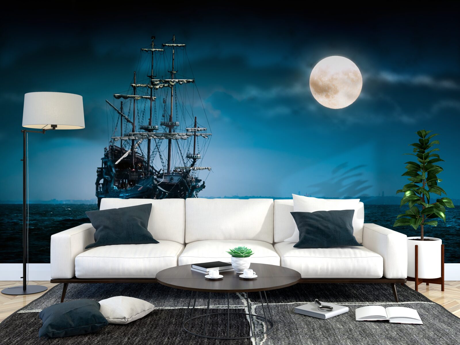 Fototapeta staroveká loď v mesačnom svite