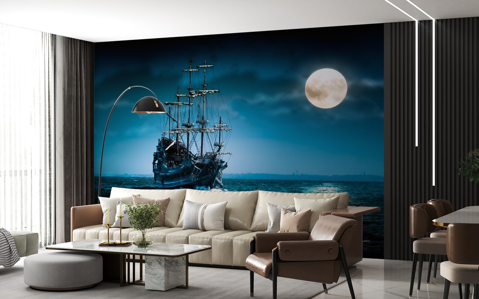 Fototapeta staroveká loď v mesačnom svite